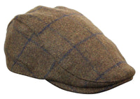 Boné Cavani Kempson Flat - Chapéu Vintage Masculino em Lã Tweed Xadrez - Verde Oliva/Azul Marinho