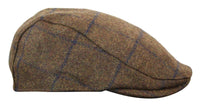 Boné Cavani Kempson Flat - Chapéu Vintage Masculino em Lã Tweed Xadrez - Verde Oliva/Azul Marinho