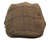Boné Cavani Kempson Flat - Chapéu Vintage Masculino em Lã Tweed Xadrez - Verde Oliva/Azul Marinho