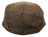 Boné Cavani Kempson Flat - Chapéu Vintage Masculino em Lã Tweed Xadrez - Verde Oliva/Azul Marinho
