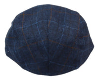 Boné masculino estilo avô, modelo Baker, azul-marinho, 8 painéis, em tweed, estilo vintage clássico e elegante, anos 1920.