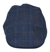 Boné masculino estilo avô, modelo Baker, azul-marinho, 8 painéis, em tweed, estilo vintage clássico e elegante, anos 1920.