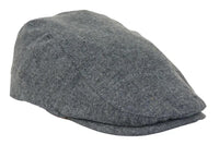 Boné masculino estilo boina, modelo Baker Boy, 8 painéis, em tweed espinha de peixe cinza vintage.