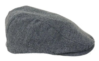 Boné masculino estilo boina, modelo Baker Boy, 8 painéis, em tweed espinha de peixe cinza vintage.