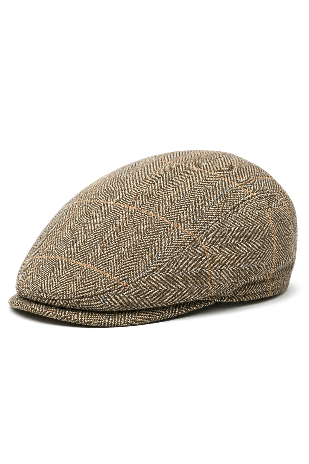 Boina masculina Cavani Albert em tweed - Boina vintage em lã tweed espinha de peixe - Marrom claro/Cinza carvão