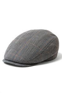 Boina masculina Cavani Albert em tweed - Boina vintage em lã tweed espinha de peixe - Marrom claro/Cinza carvão