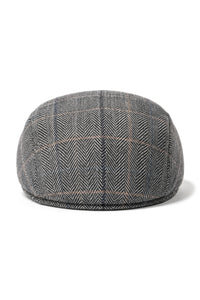 Boina masculina Cavani Albert em tweed - Boina vintage em lã tweed espinha de peixe - Marrom claro/Cinza carvão