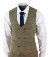 Cavani Ascari - Terno Masculino de 3 Peças em Tweed Marrom Carvalho com Estampa Xadrez