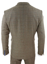 Cavani Ascari - Terno Masculino de 3 Peças em Tweed Marrom Carvalho com Estampa Xadrez