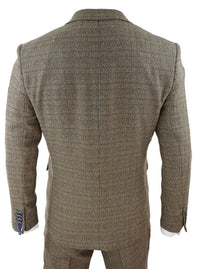 Cavani Ascari - Terno Masculino de 3 Peças em Tweed Marrom Carvalho com Estampa Xadrez
