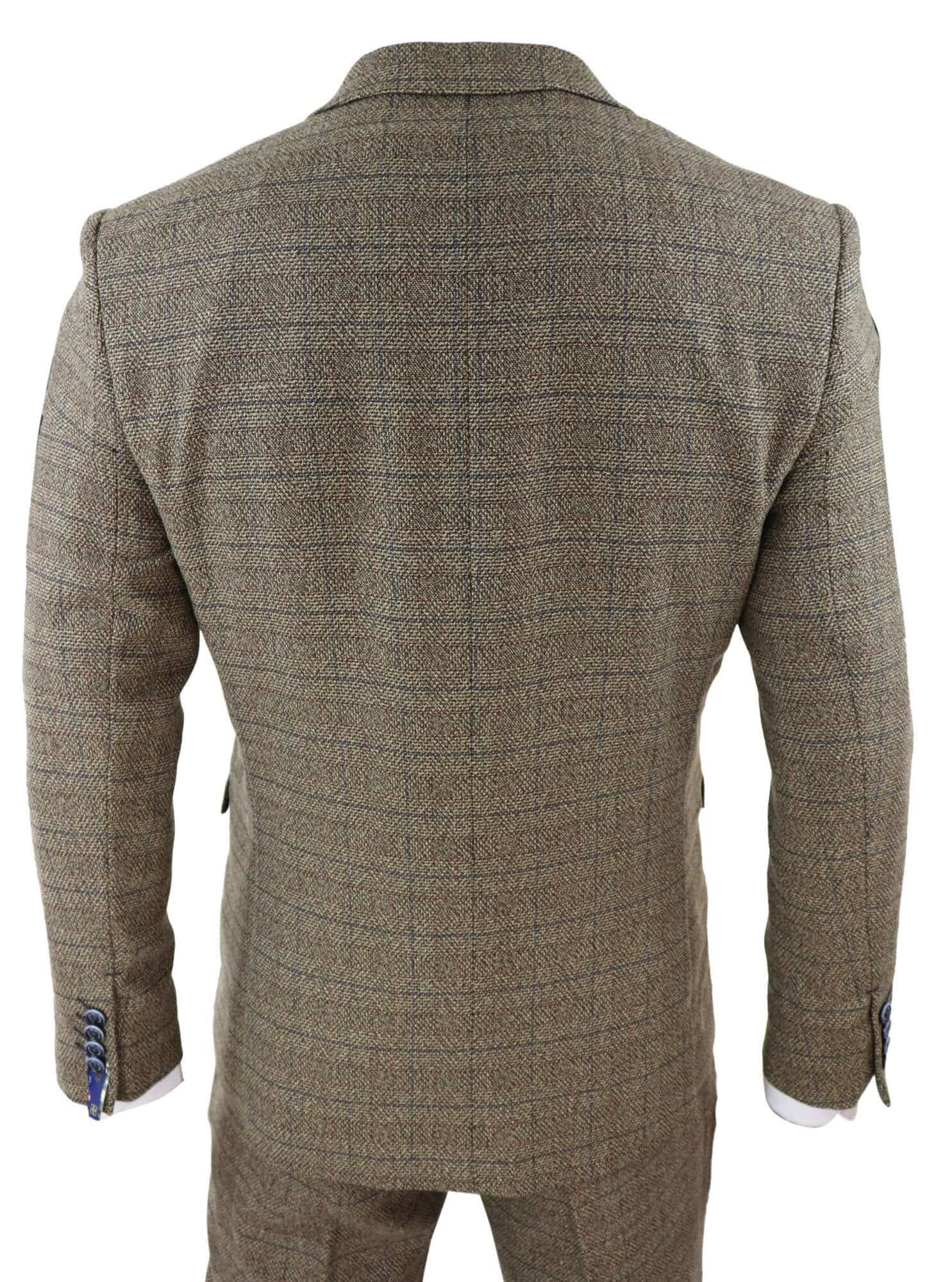 Cavani Ascari - Terno Masculino de 3 Peças em Tweed Marrom Carvalho com Estampa Xadrez
