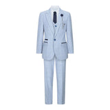 Terno xadrez de tweed azul claro para meninos, 3 peças, corte sob medida, estilo Peaky Blinders clássico.
