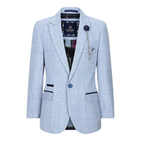 Terno xadrez de tweed azul claro para meninos, 3 peças, corte sob medida, estilo Peaky Blinders clássico.