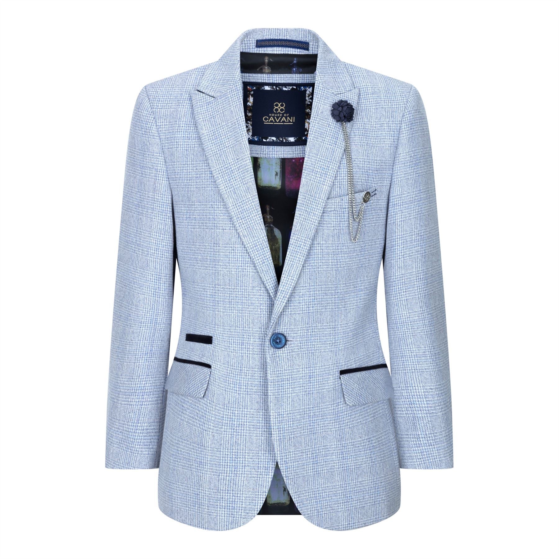 Terno xadrez de tweed azul claro para meninos, 3 peças, corte sob medida, estilo Peaky Blinders clássico.