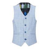 Terno xadrez de tweed azul claro para meninos, 3 peças, corte sob medida, estilo Peaky Blinders clássico.