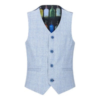 Terno xadrez de tweed azul claro para meninos, 3 peças, corte sob medida, estilo Peaky Blinders clássico.