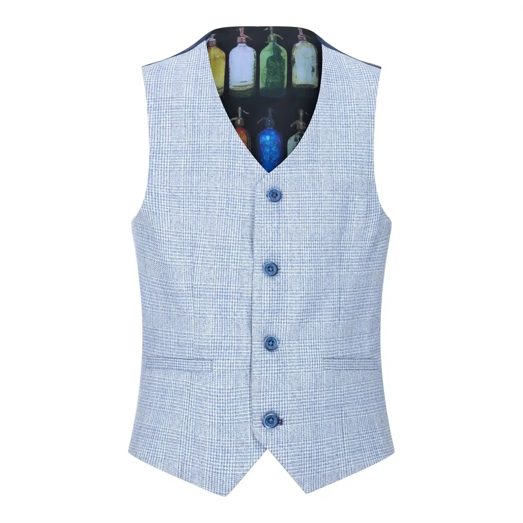 Terno xadrez de tweed azul claro para meninos, 3 peças, corte sob medida, estilo Peaky Blinders clássico.