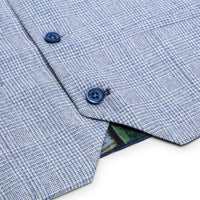 Terno xadrez de tweed azul claro para meninos, 3 peças, corte sob medida, estilo Peaky Blinders clássico.