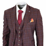 Cavani Carly - Terno masculino de 3 peças em tweed xadrez bordô