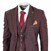 Cavani Carly - Terno masculino de 3 peças em tweed xadrez bordô