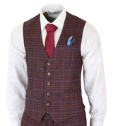 Cavani Carly - Terno masculino de 3 peças em tweed xadrez bordô