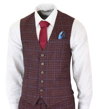 Cavani Carly - Terno masculino de 3 peças em tweed xadrez bordô
