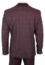 Cavani Carly - Terno masculino de 3 peças em tweed xadrez bordô