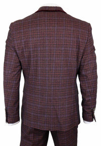 Cavani Carly - Terno masculino de 3 peças em tweed xadrez bordô