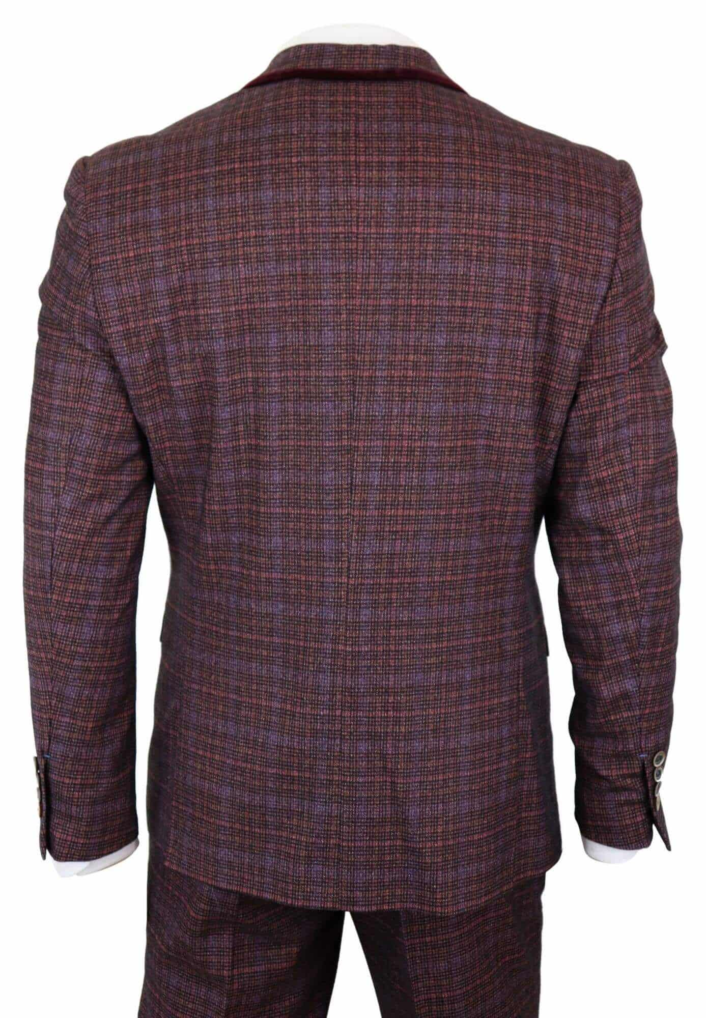 Cavani Carly - Terno masculino de 3 peças em tweed xadrez bordô