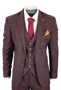 Cavani Carly - Terno masculino de 3 peças em tweed xadrez bordô