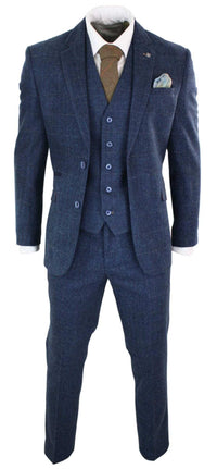 Cavani Carnegi - Terno masculino de 3 peças em tweed azul marinho xadrez estilo vintage dos anos 1920