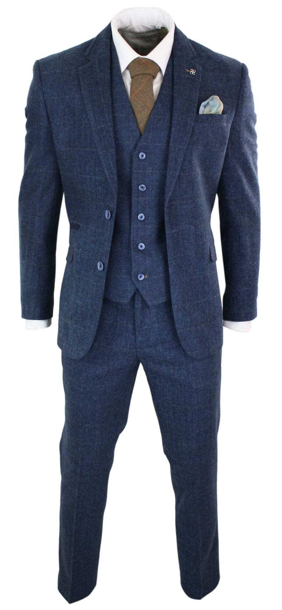 Cavani Carnegi - Terno masculino de 3 peças em tweed azul marinho xadrez estilo vintage dos anos 1920