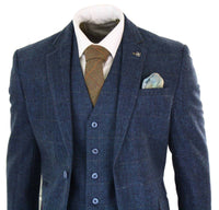 Cavani Carnegi - Terno masculino de 3 peças em tweed azul marinho xadrez estilo vintage dos anos 1920