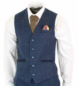 Cavani Carnegi - Terno masculino de 3 peças em tweed azul marinho xadrez estilo vintage dos anos 1920