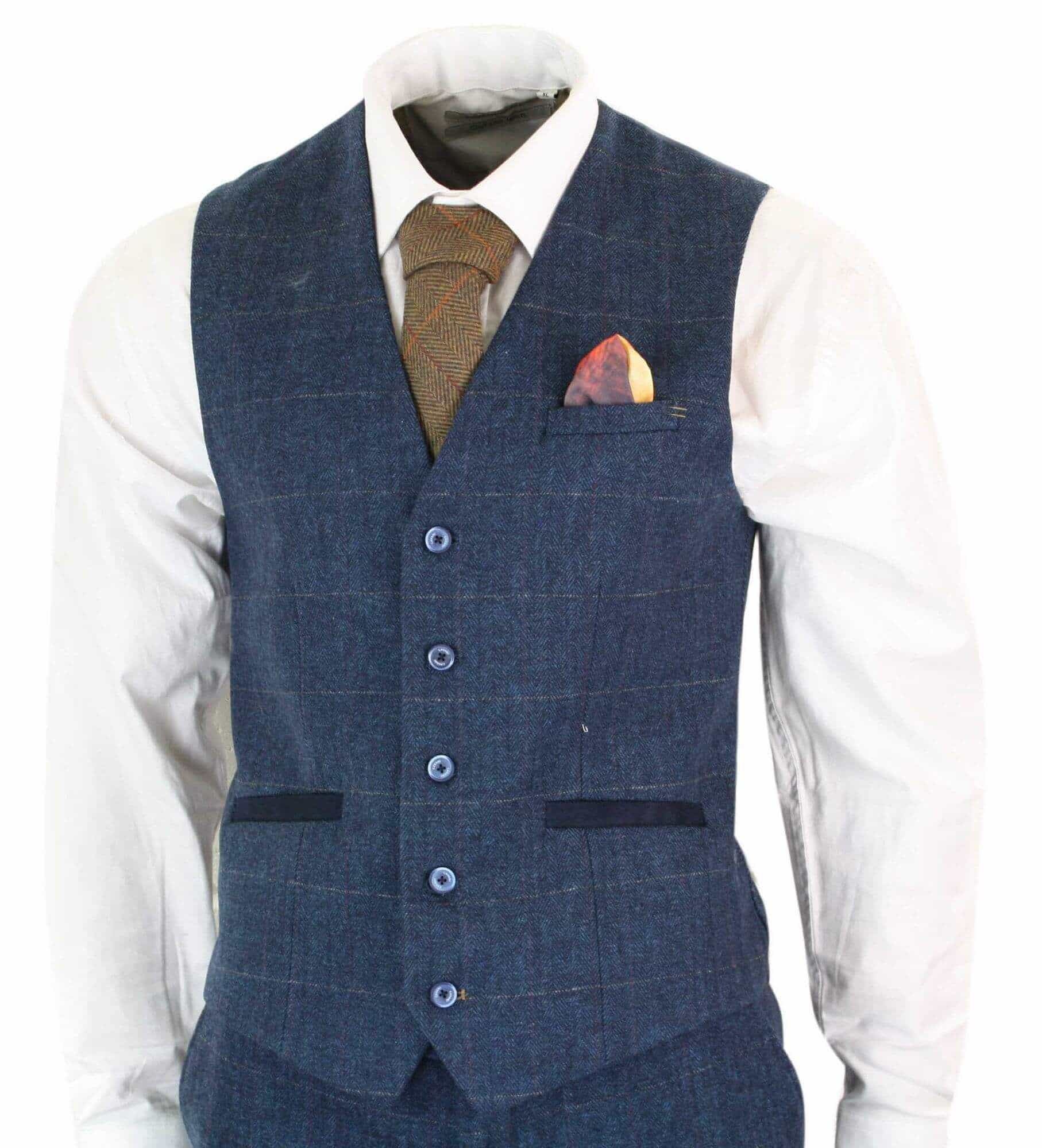 Cavani Carnegi - Terno masculino de 3 peças em tweed azul marinho xadrez estilo vintage dos anos 1920