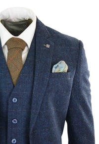 Cavani Carnegi - Terno masculino de 3 peças em tweed azul marinho xadrez estilo vintage dos anos 1920