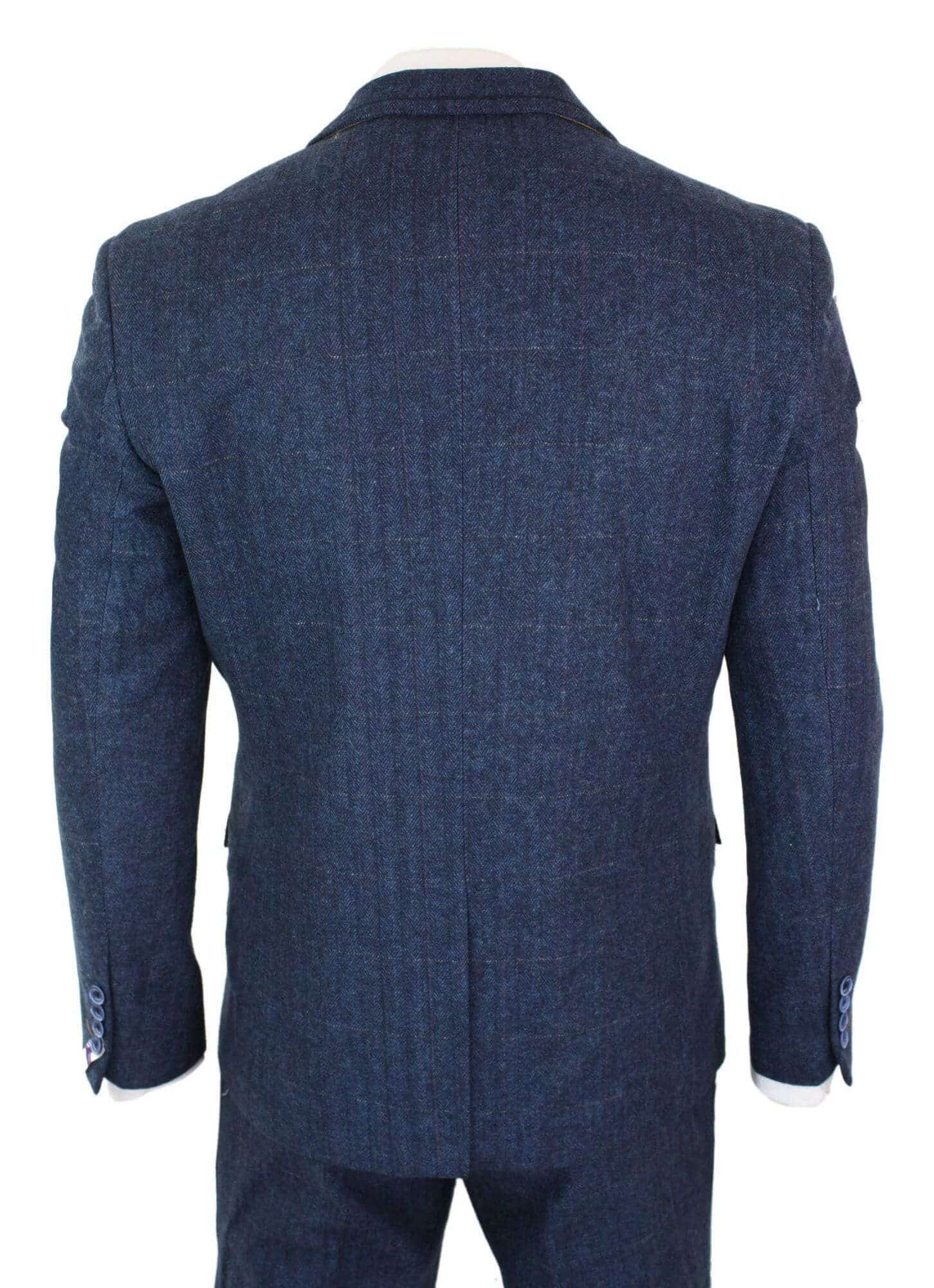 Cavani Carnegi - Terno masculino de 3 peças em tweed azul marinho xadrez estilo vintage dos anos 1920