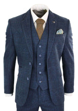 Cavani Carnegi - Terno masculino de 3 peças em tweed azul marinho xadrez estilo vintage dos anos 1920