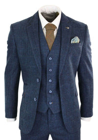 Cavani Carnegi - Terno masculino de 3 peças em tweed azul marinho xadrez estilo vintage dos anos 1920