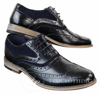 Sapatos masculinos Gatsby Brouge de couro e camurça legítimos com cadarço, estilo casual elegante, design retrô.