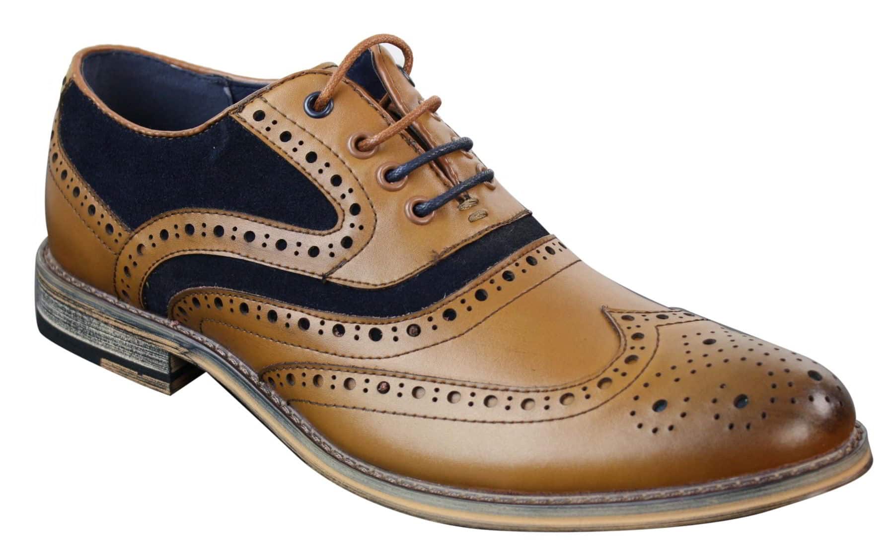 Sapatos masculinos Gatsby Brouge de couro e camurça legítimos com cadarço, estilo casual elegante, design retrô.