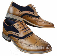 Sapatos masculinos Gatsby Brouge de couro e camurça legítimos com cadarço, estilo casual elegante, design retrô.