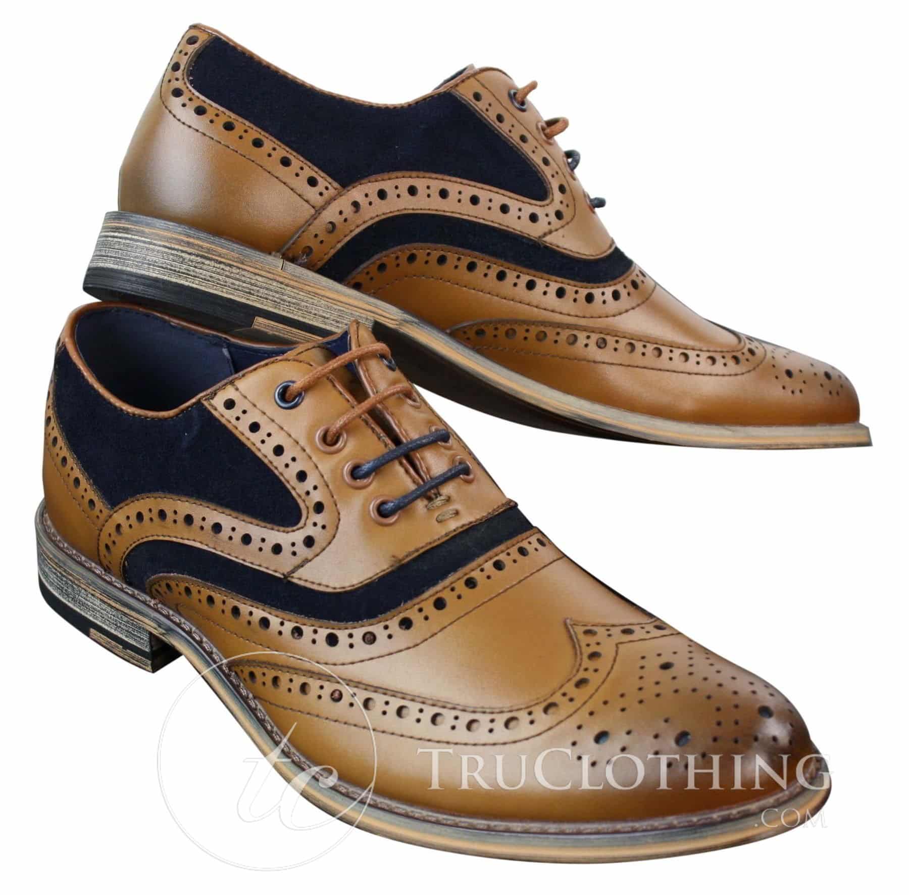 Sapatos masculinos Gatsby Brouge de couro e camurça legítimos com cadarço, estilo casual elegante, design retrô.