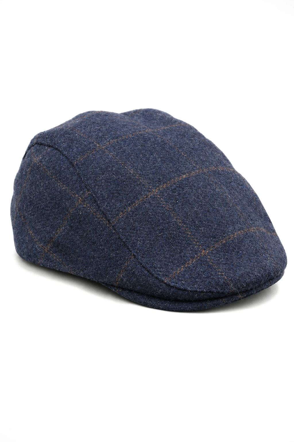 Boné Cavani Kempson Flat - Chapéu Vintage Masculino em Lã Tweed Xadrez - Verde Oliva/Azul Marinho