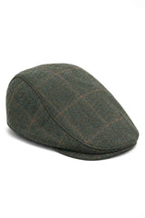 Boné Cavani Kempson Flat - Chapéu Vintage Masculino em Lã Tweed Xadrez - Verde Oliva/Azul Marinho