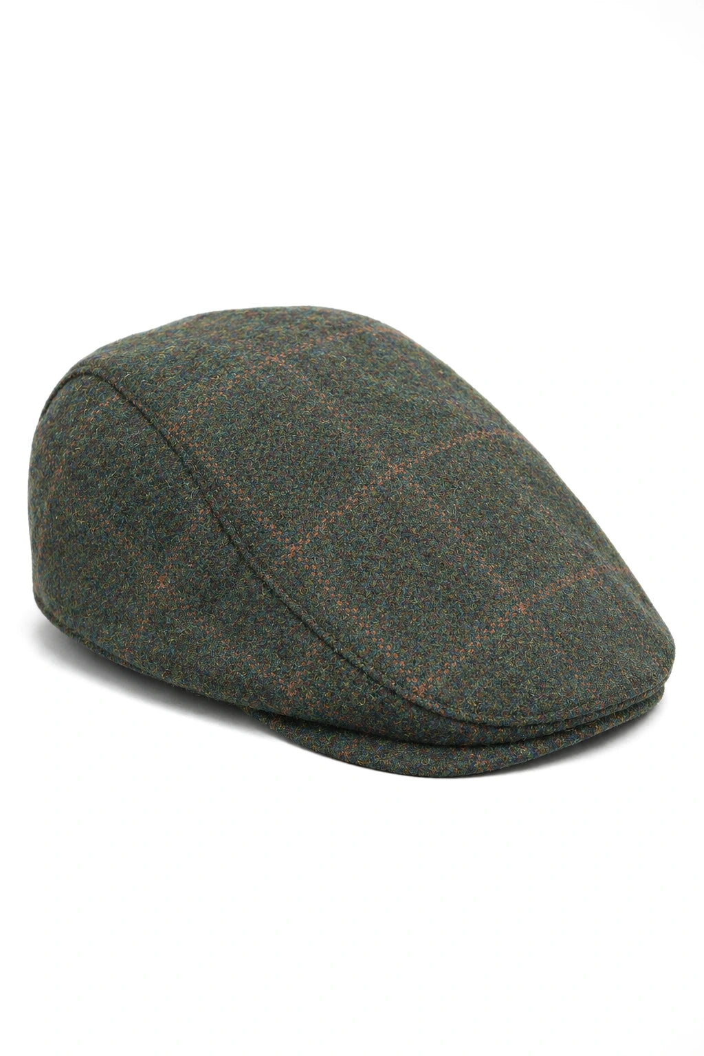 Boné Cavani Kempson Flat - Chapéu Vintage Masculino em Lã Tweed Xadrez - Verde Oliva/Azul Marinho