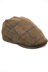 Boné Cavani Kempson Flat - Chapéu Vintage Masculino em Lã Tweed Xadrez - Verde Oliva/Azul Marinho