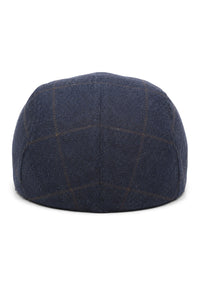 Boné Cavani Kempson Flat - Chapéu Vintage Masculino em Lã Tweed Xadrez - Verde Oliva/Azul Marinho