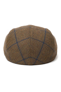 Boné Cavani Kempson Flat - Chapéu Vintage Masculino em Lã Tweed Xadrez - Verde Oliva/Azul Marinho