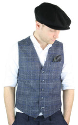 Cavani Miles - Colete masculino xadrez azul em tweed